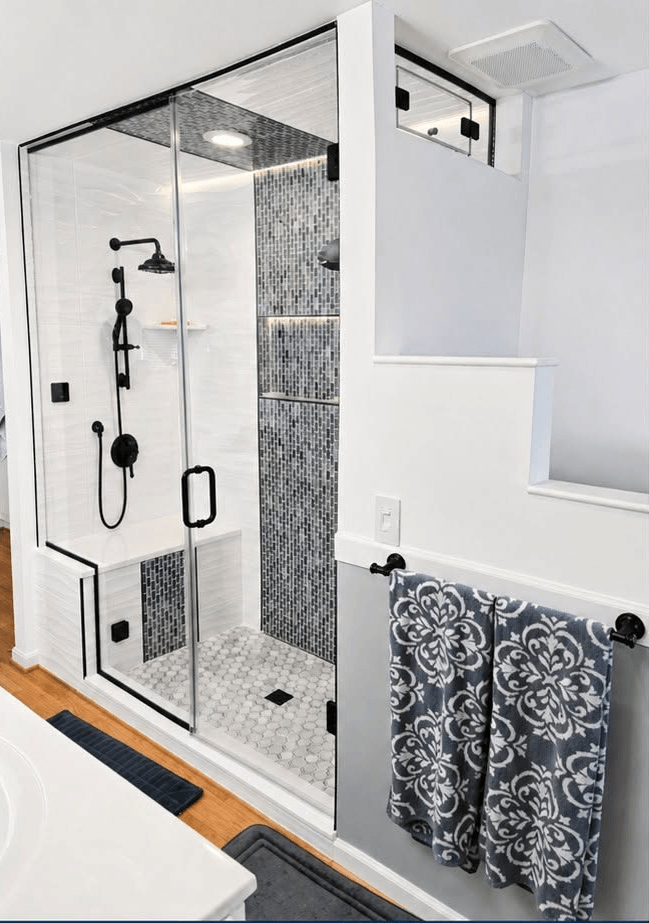 custom shower enclosure black hardware